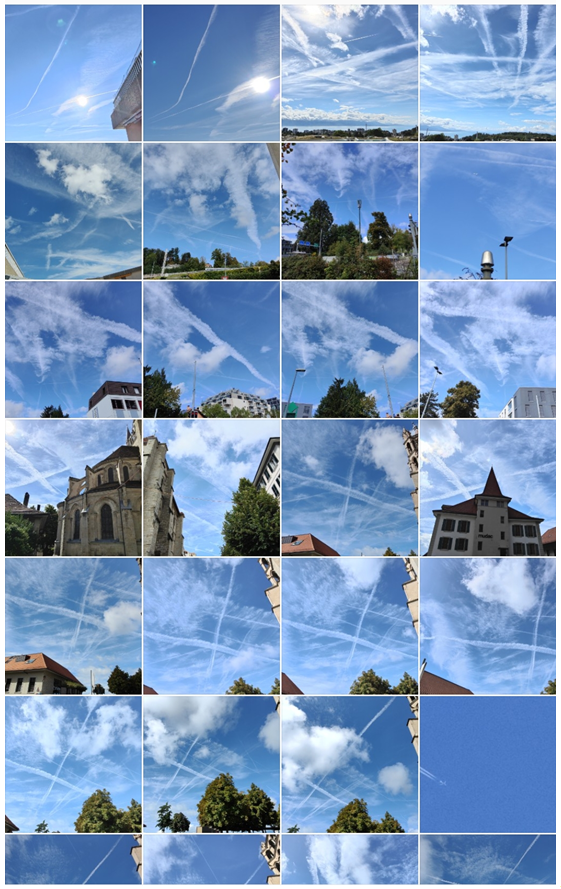 Trails from plane above chemical trails above Lausanne, 19th June 2023